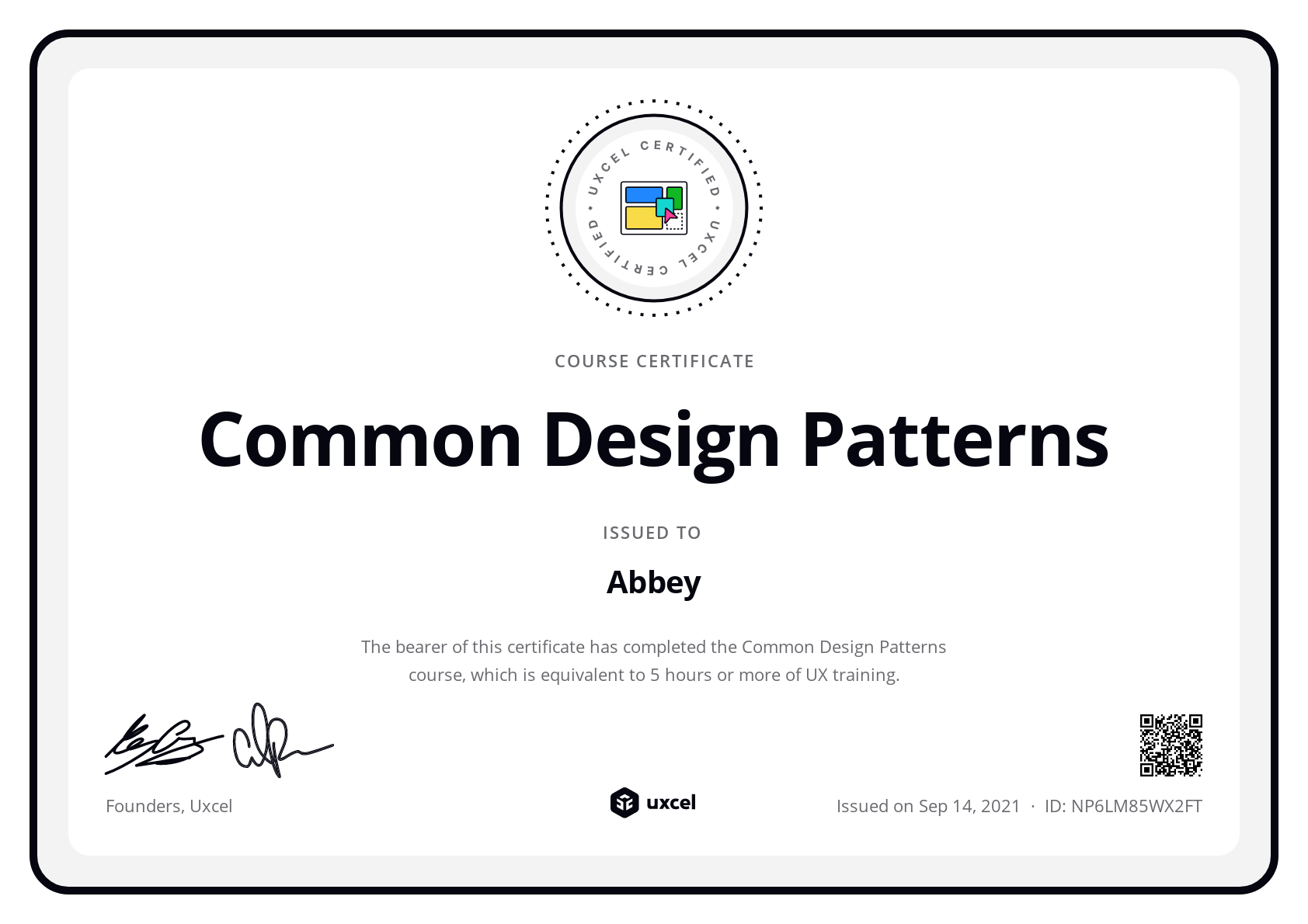 Abbey's certificate